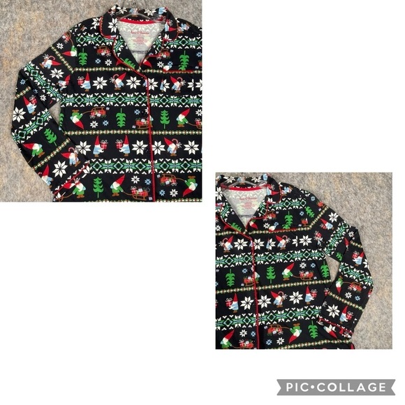 Hanna Anderson Christmas Gnome Sweet Gnome Cozy Flannel Button Up Pajama Top S - Picture 5 of 14